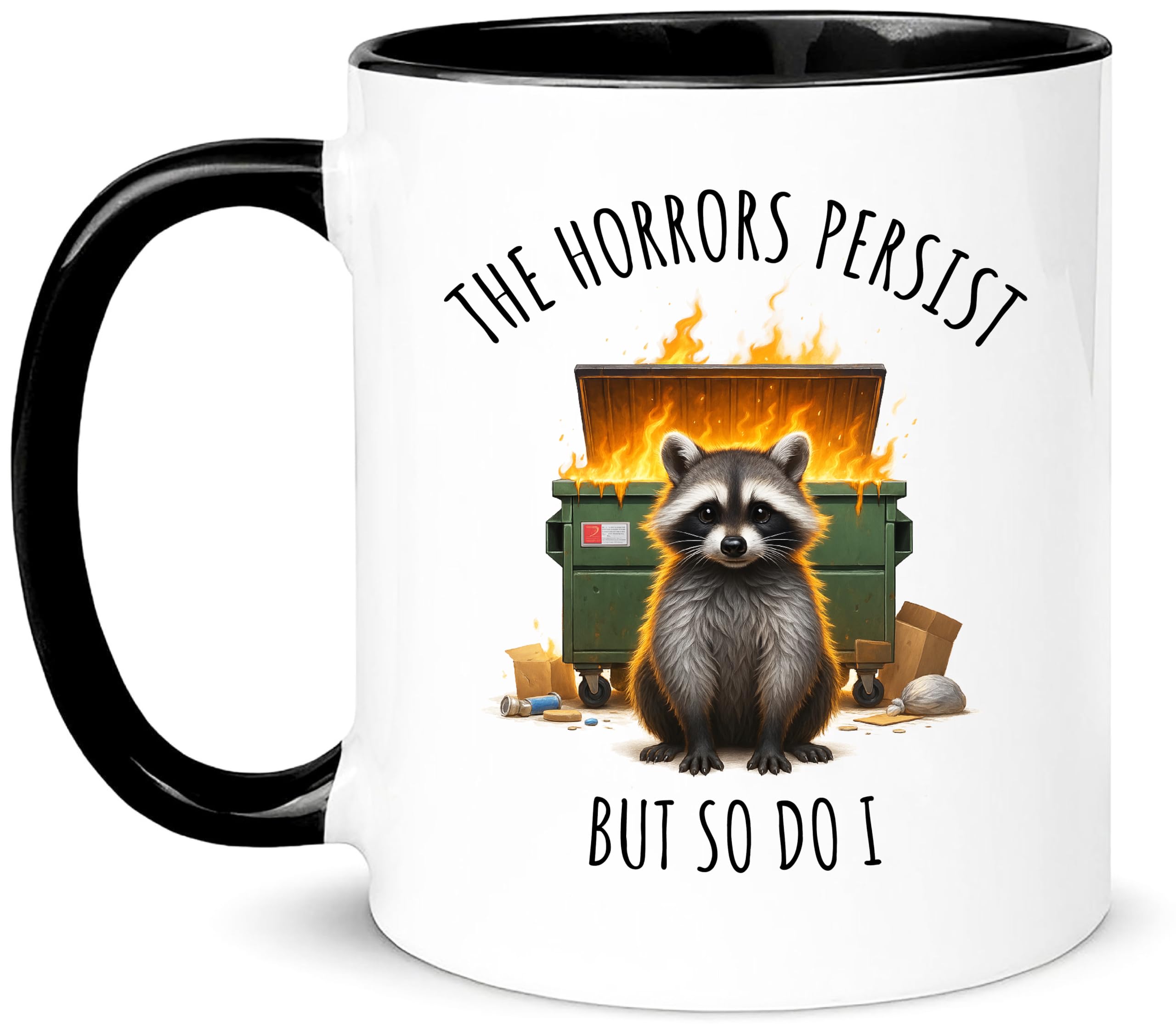 Mapache protagonista en la taza Yalocib, humor negro para espresso rápido