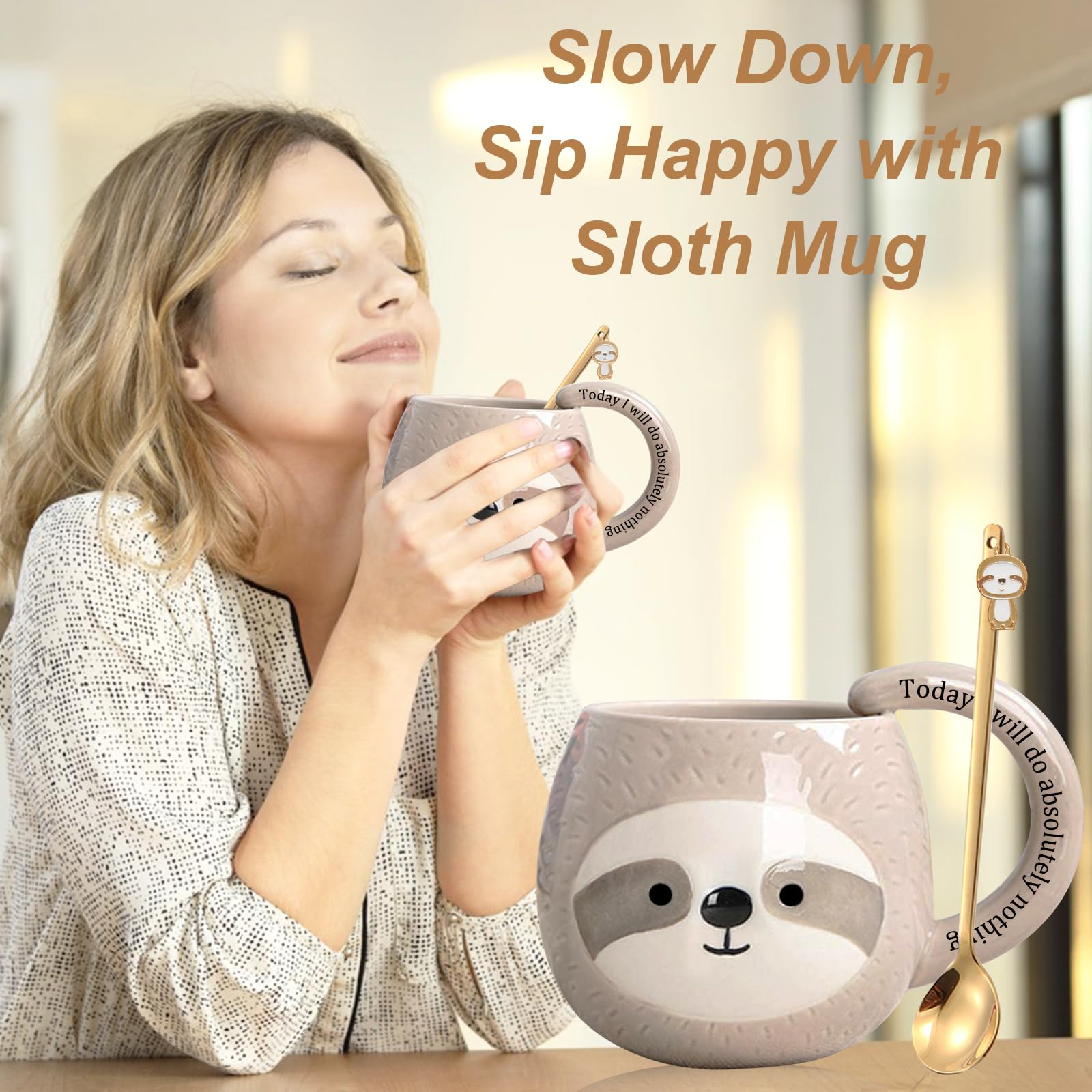 Taza Yalucky con perezoso dormilon ideal para café o té en cerámica 3D.