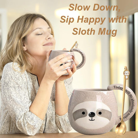 Taza Yalucky con perezoso dormilon ideal para café o té en cerámica 3D.