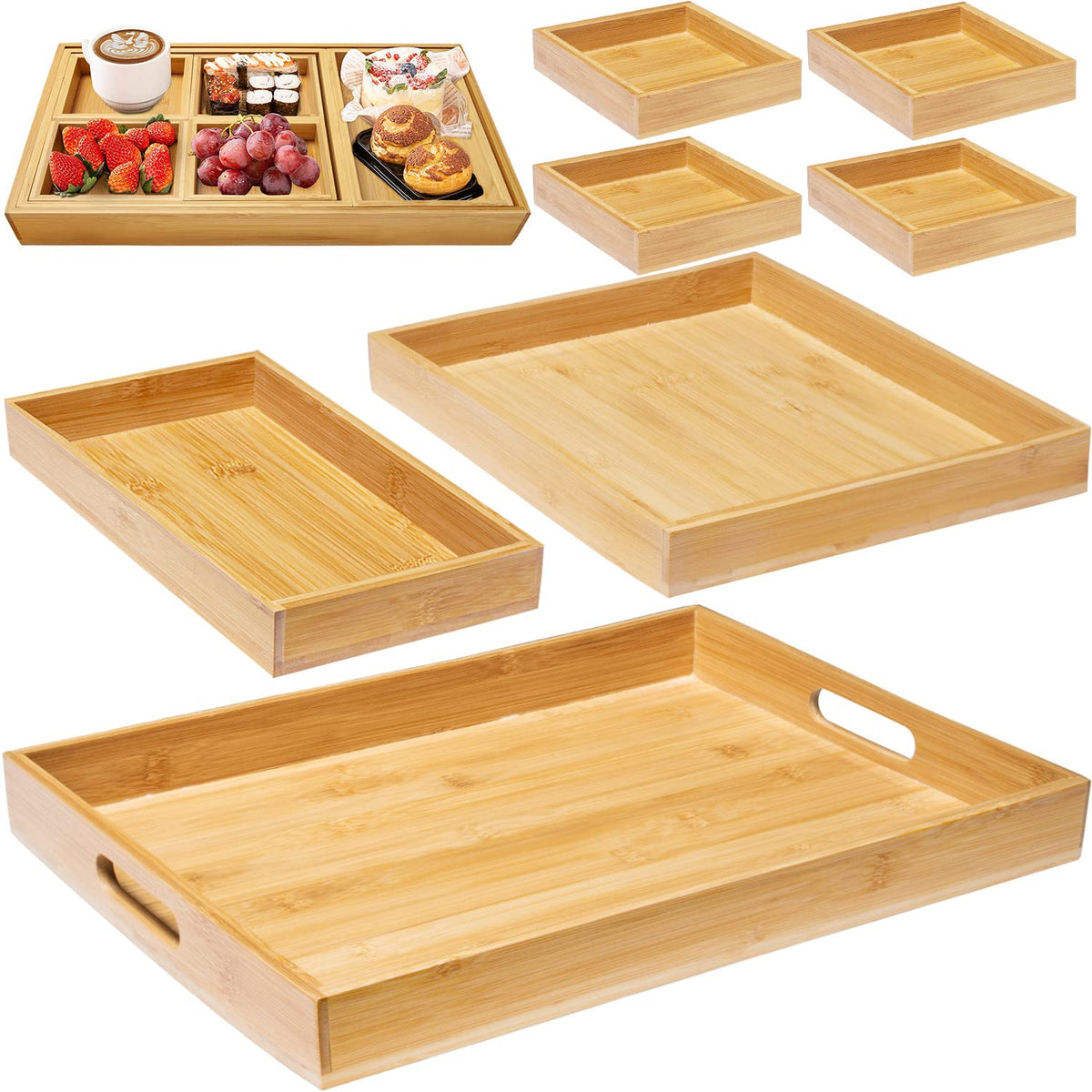 Bandeja Yangbaga de madera con asa grande para servir bebidas con estilo.