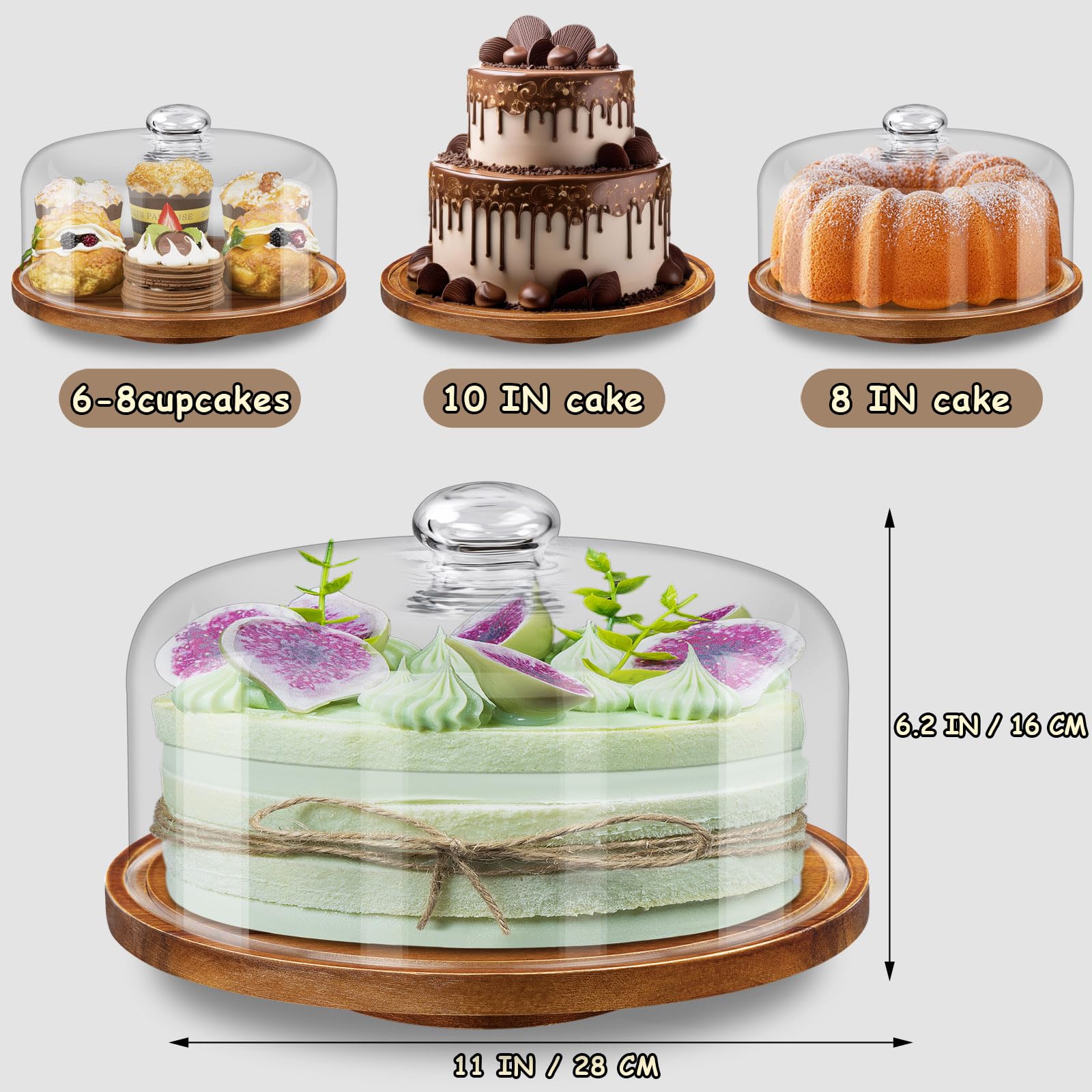 Yangbaga domo de vidrio con tapa transparente para presentar pasteles.
