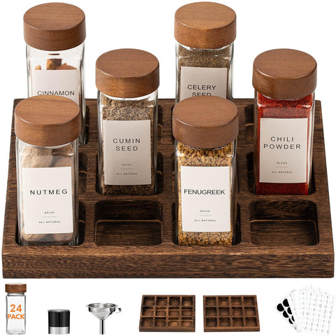 Yangbaga tarros de especias de vidrio 4oz con tapas de acacia, para organizar la despensa.