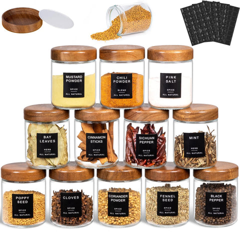 Yangbaga jarras de especias con tapas de acacia, frascos transparentes para la despensa.