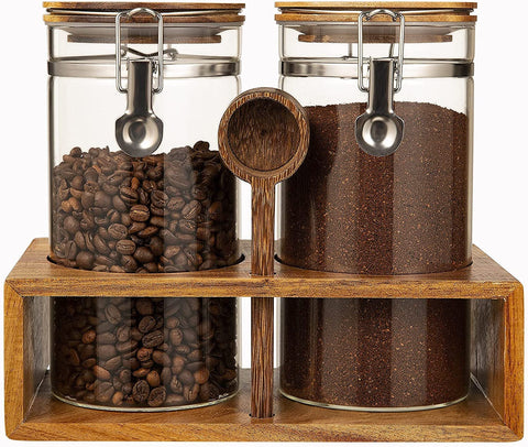 Yangbaga jarras de vidrio para café con tapas herméticas, visión clara del contenido
