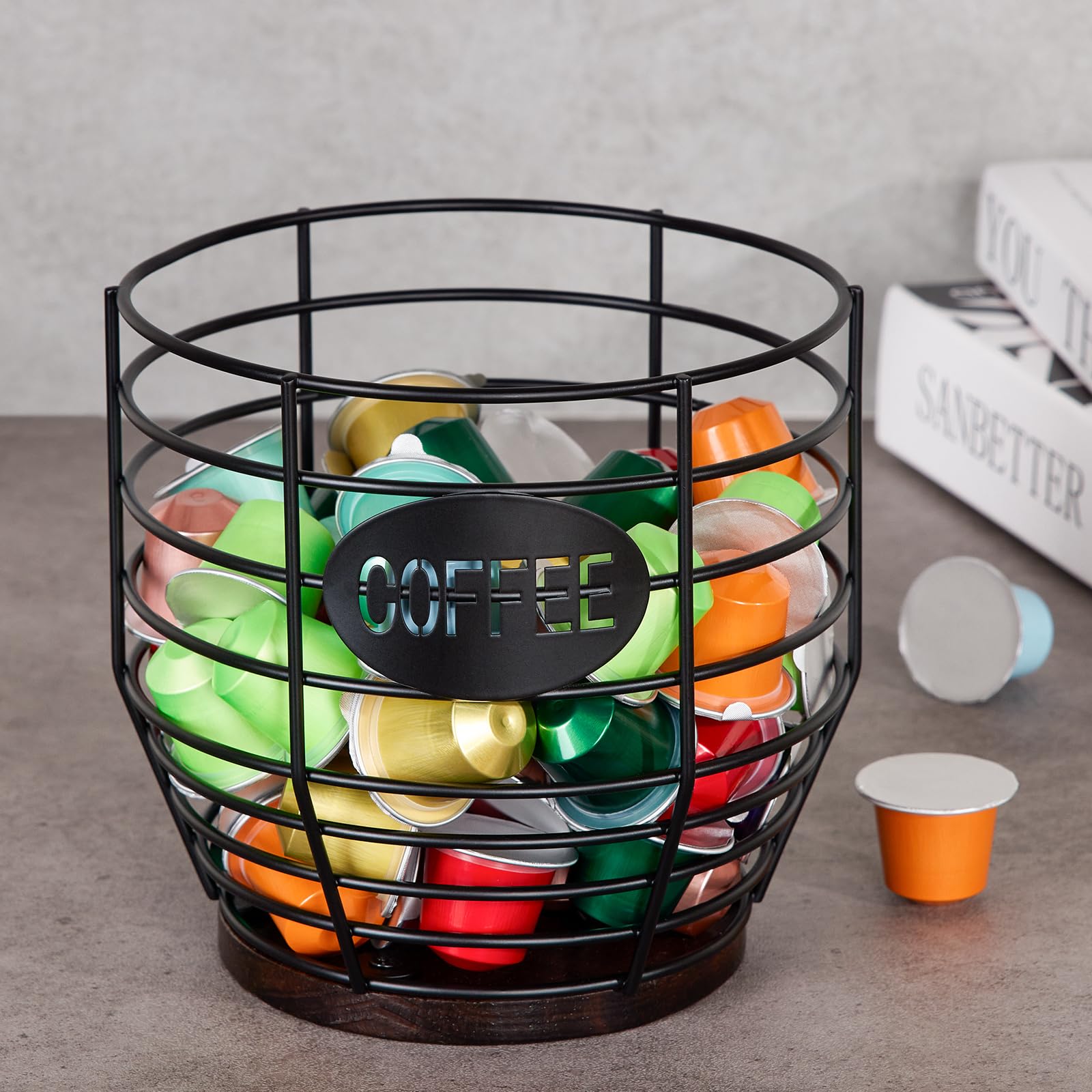 Yangbaga portacápulas Keurig negro con alambre para organización rápida.