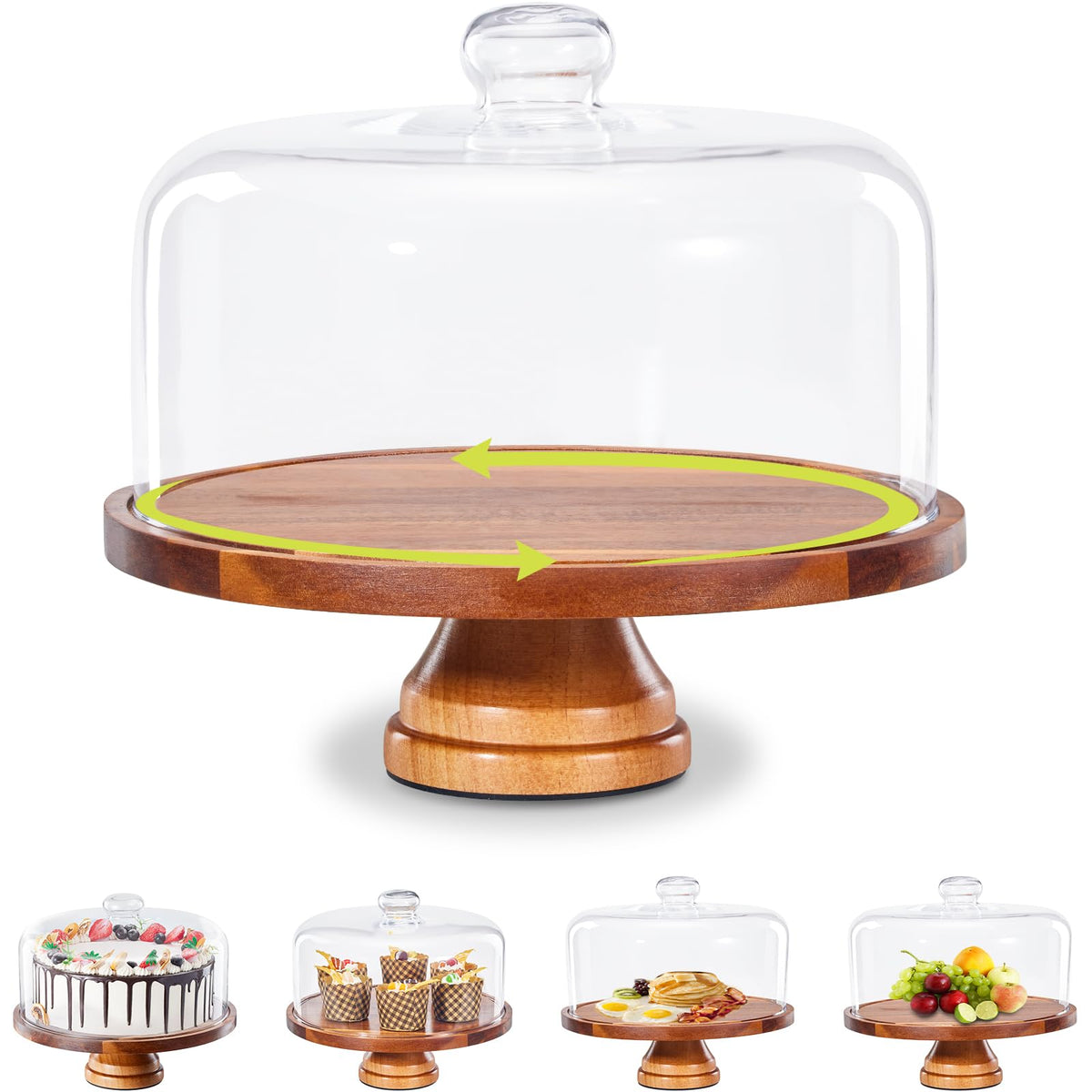 Yangbaga portatorta con tapa de vidrio de 11 pulgadas para servir pasteles con estilo
