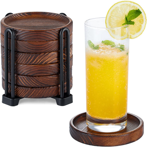Yangbaga posavasos de paulownia con soporte, conjunto duradero para mesa de comedor