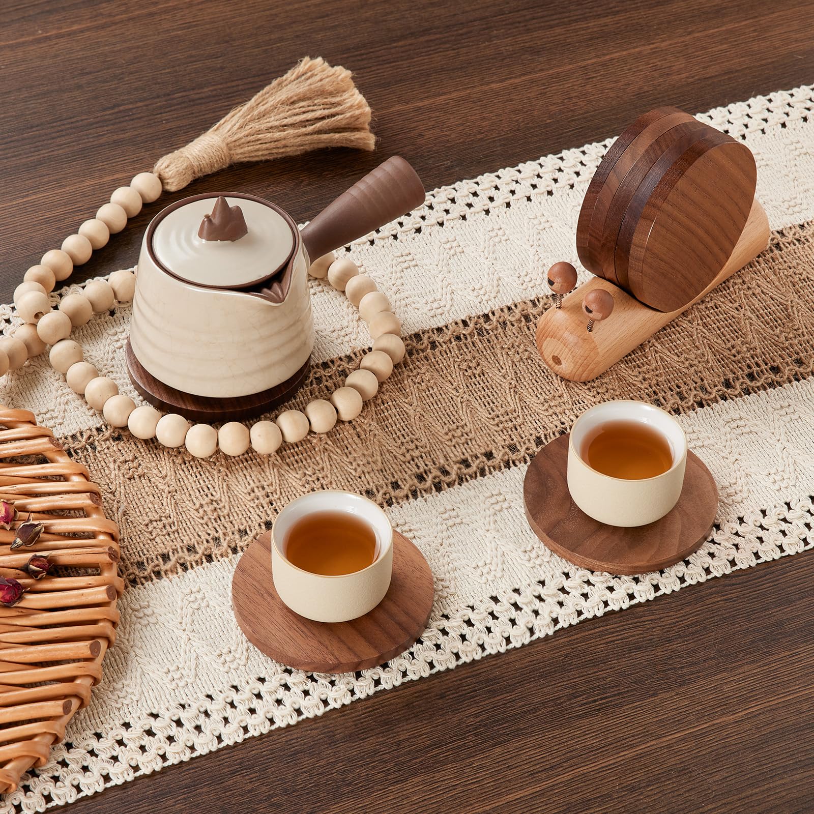 Posavasos para mesa de café con acabado cálido y natural