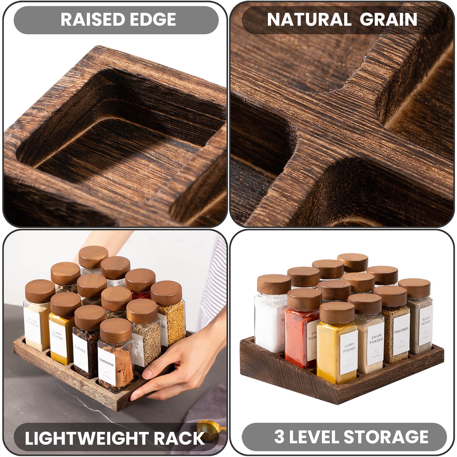 Yangbaga tapas de madera de acacia muestran textura natural y mejoran la estética de la cocina.