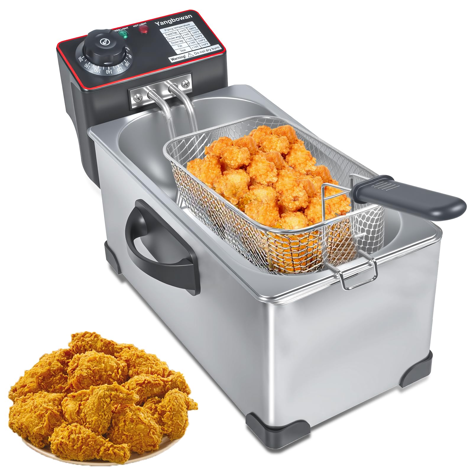 Yangbowan freidora 3L con cesta, vista de la tapa, ideal para cocinar crujientes en casa.