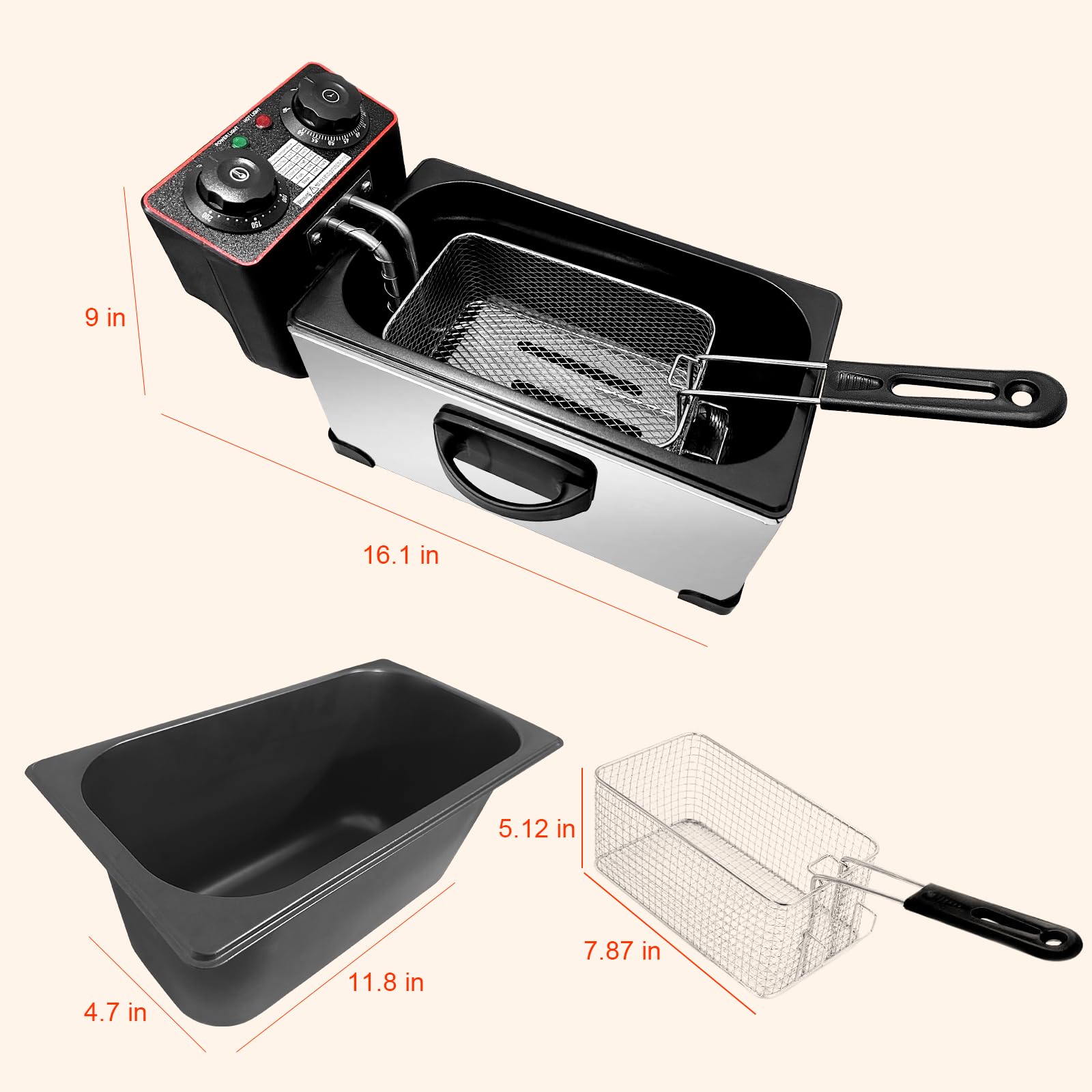 Yangbowan Freidora 3L panel de control preciso para ajustar temperatura