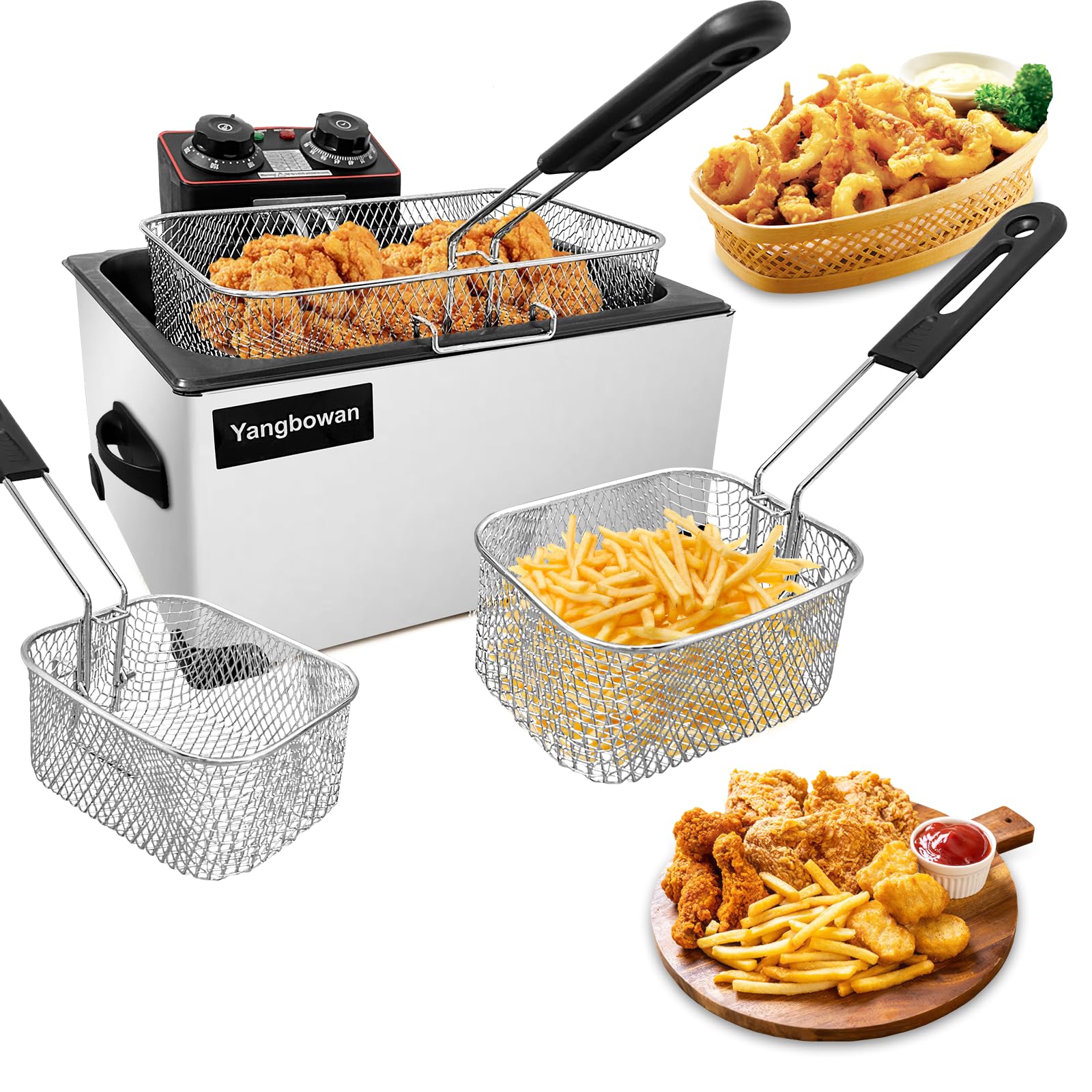 Yangbowan Freidora profunda 5l con cestas: cocina porciones grandes para la familia sin complicaciones.