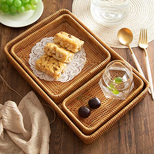 Bandeja de ratán YANGQIHOME grande rectangular, ideal para pan, fruta o snacks.