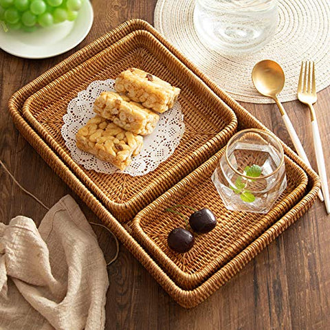 Bandeja de ratán YANGQIHOME grande rectangular, ideal para pan, fruta o snacks.