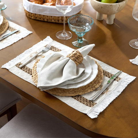 Textura natural de algodón y yute en manteles YANGQIHOME para comedor.