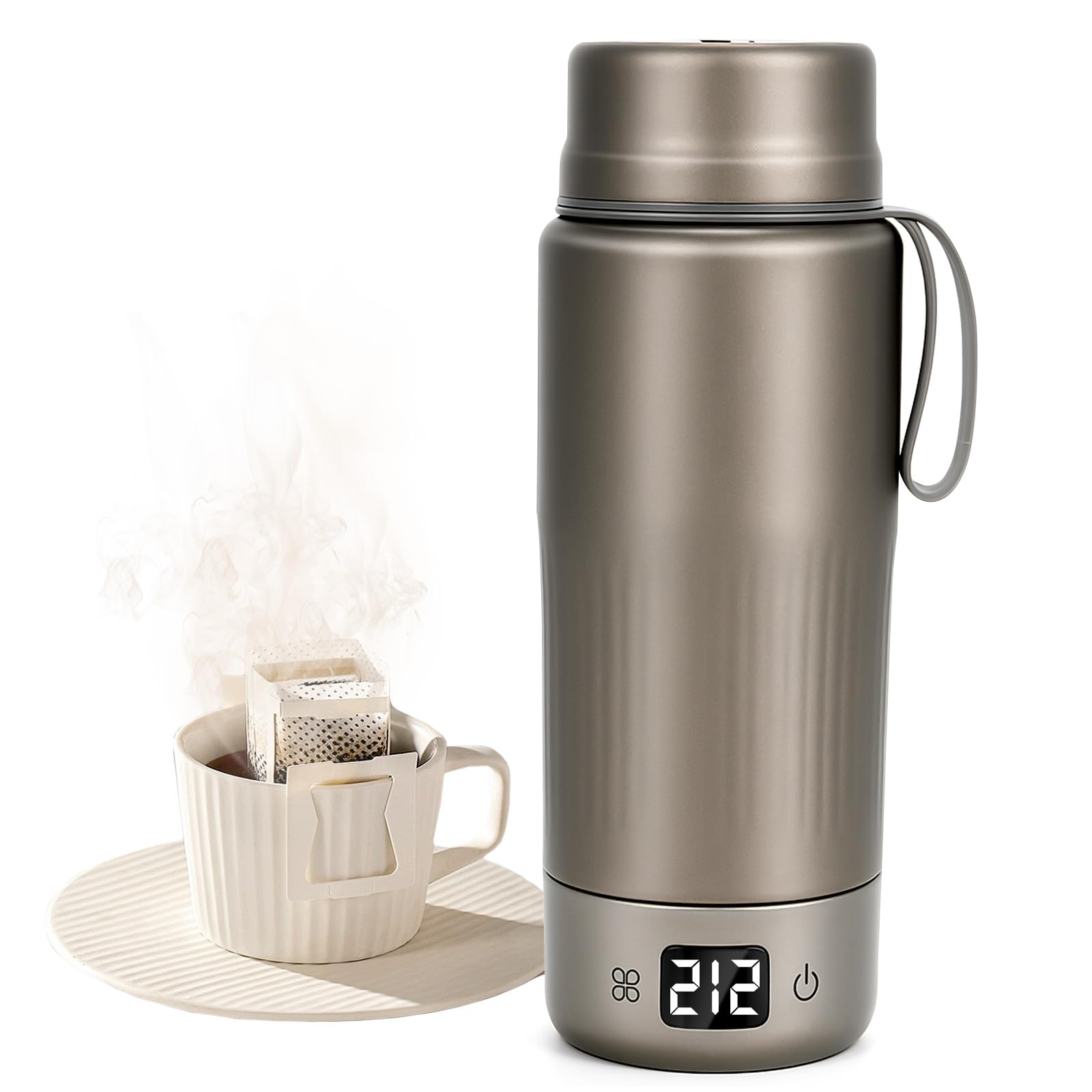 Yanwei Kettle viaje titanio 380ml frontal, ideal para preparar bebidas rápidas en ruta