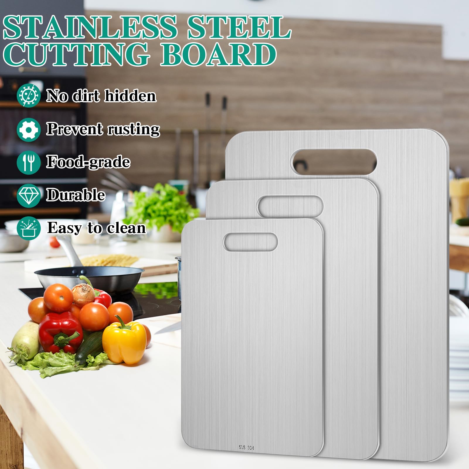 Yaocom tabla acero inoxidable doble cara para frutas y verduras sin contaminación cruzada