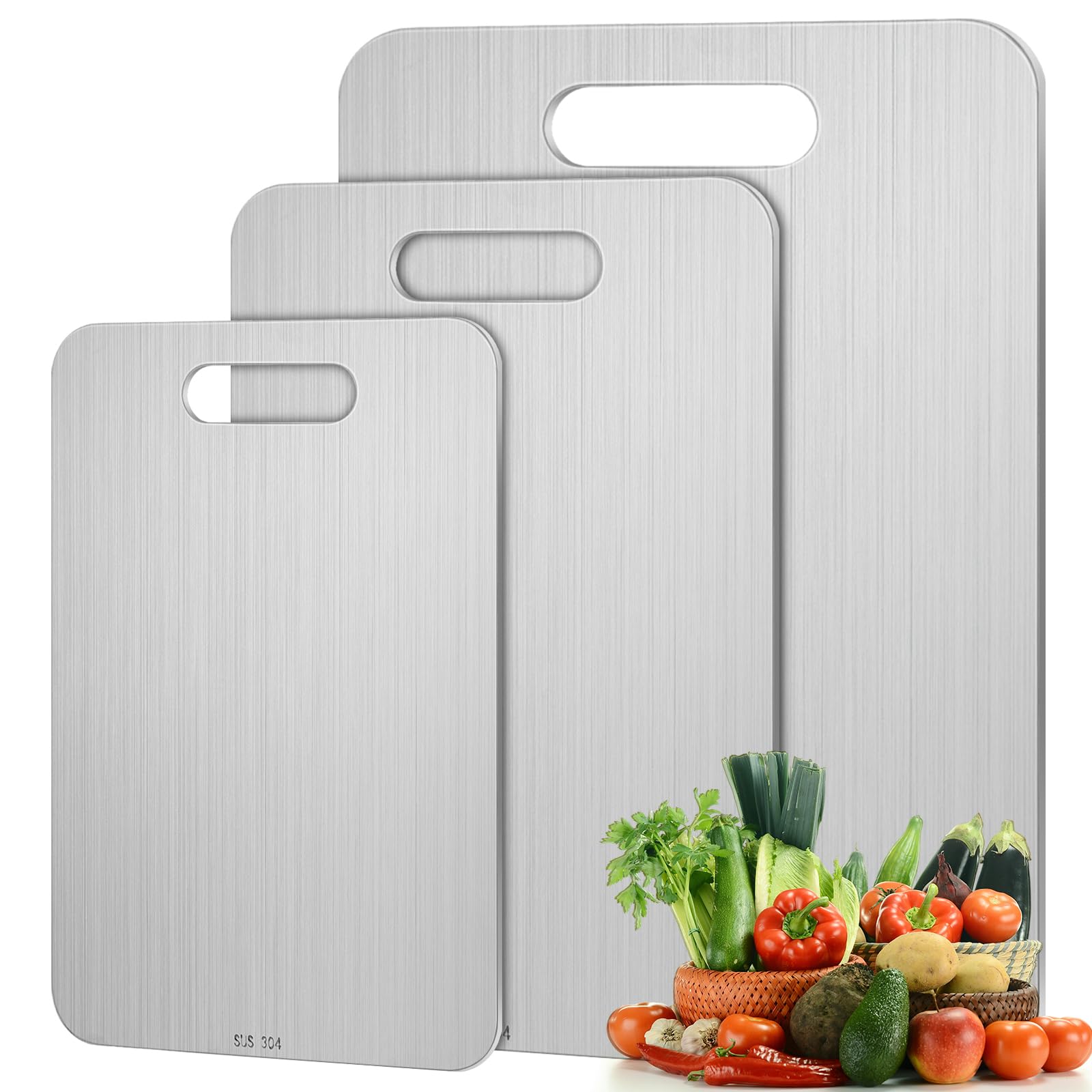 Yaocom conjunto de tres tablas de cortar en acero inoxidable para diversas tareas de cocina
