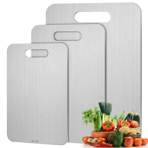 Yaocom conjunto de tres tablas de cortar en acero inoxidable para diversas tareas de cocina
