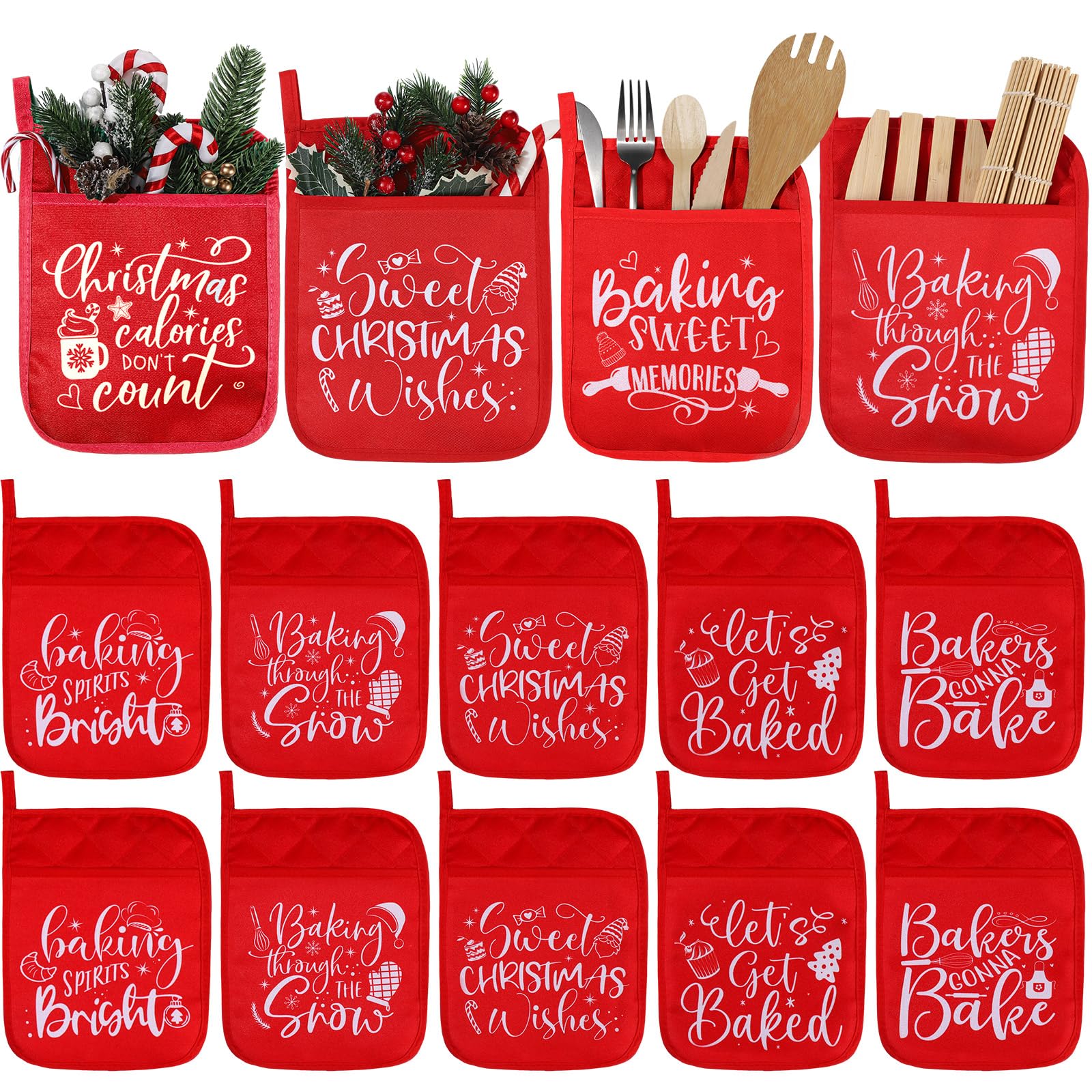 Yaomiao manoplas de horno con bolsillo, set navideño práctico para hornear con seguridad