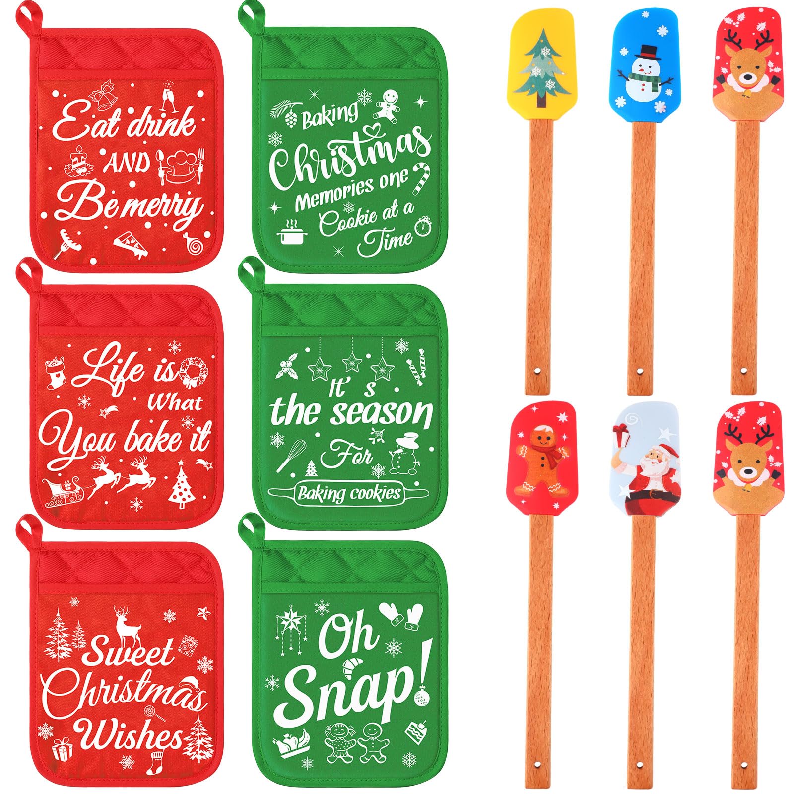 Yaomiao manoplas para ollas con motivos navideños en rojo; protección al tacto caliente.