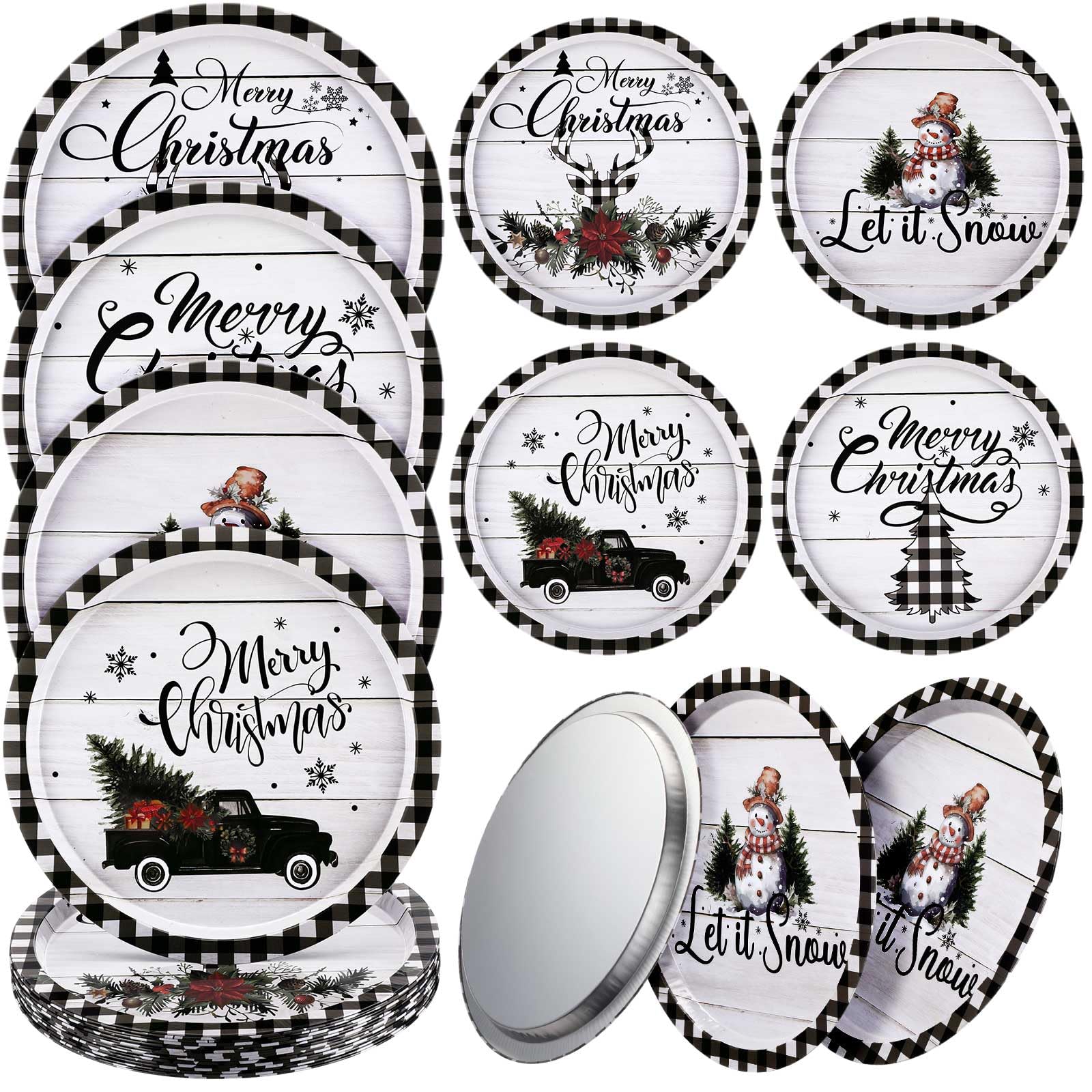 Yaomiao platos navidad cuadros negro y blanco 32 cm, ideales para servir postres.