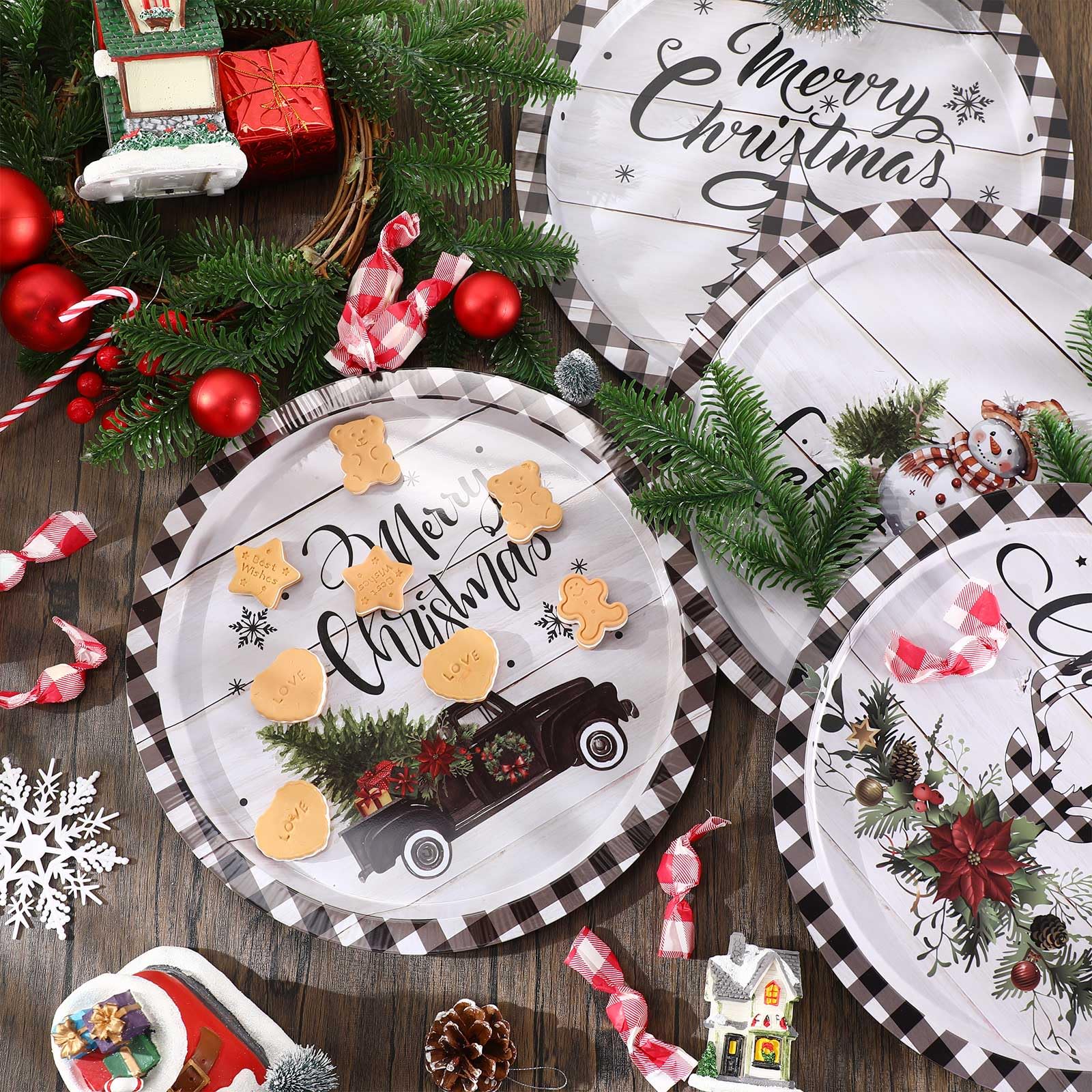 Yaomiao bandeja decorativa para mesa navideña, añade ambiente festivo.
