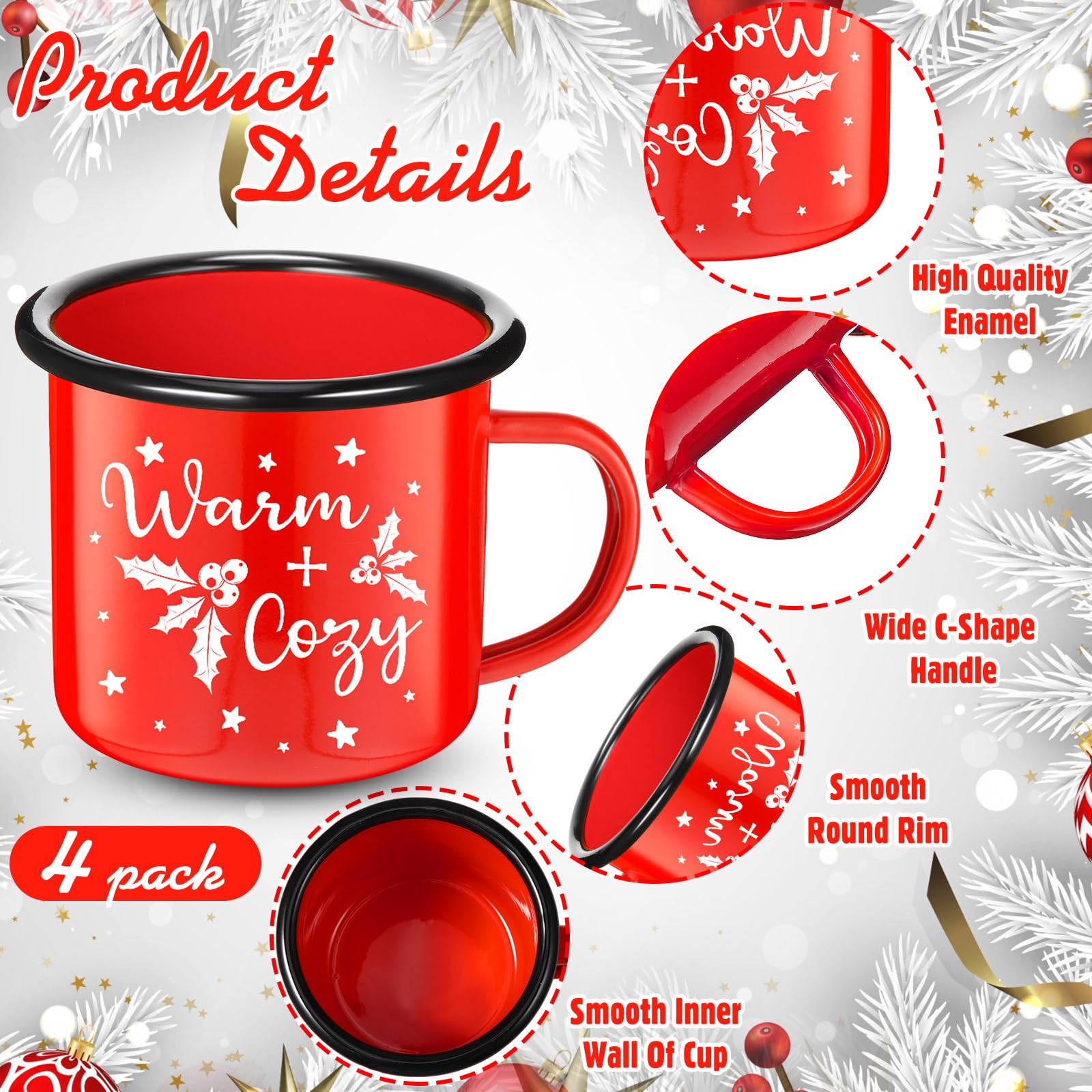 Yaomiao set 4 tazas esmaltadas regalo, perfecto para sorprender a quien más quieres.
