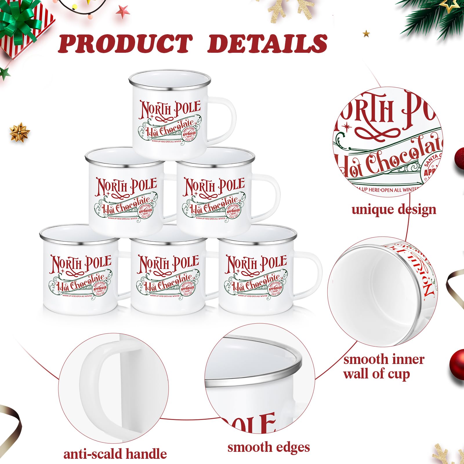 Yaomiao taza navideña esmalte y acero inoxidable, duradera para uso diario.