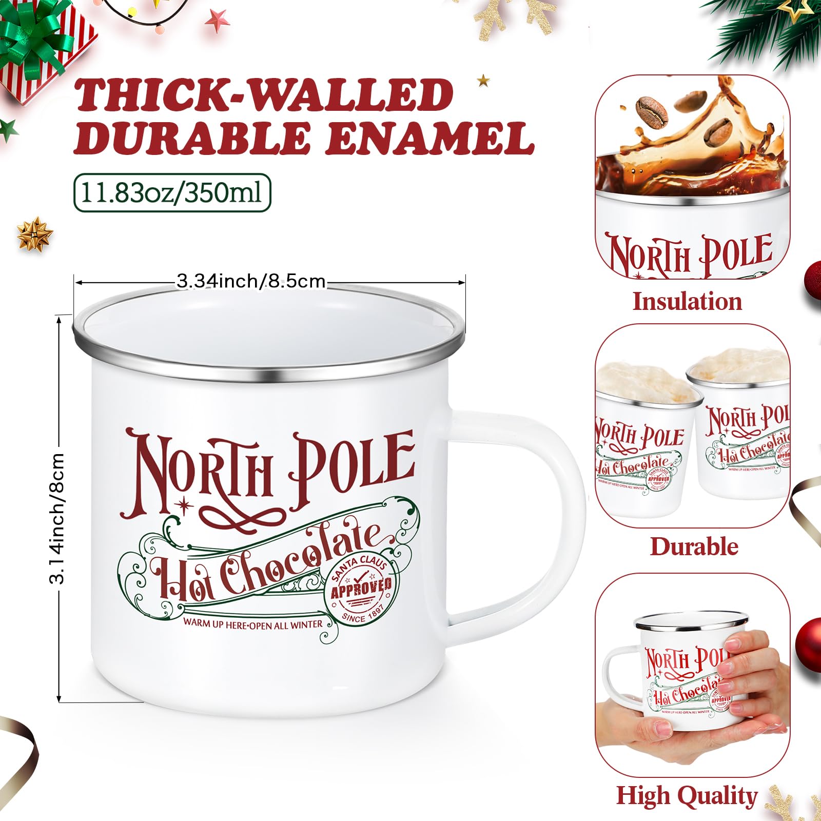 Yaomiao taza navideña esmalte con asa, tamaño cómodo para café diario.