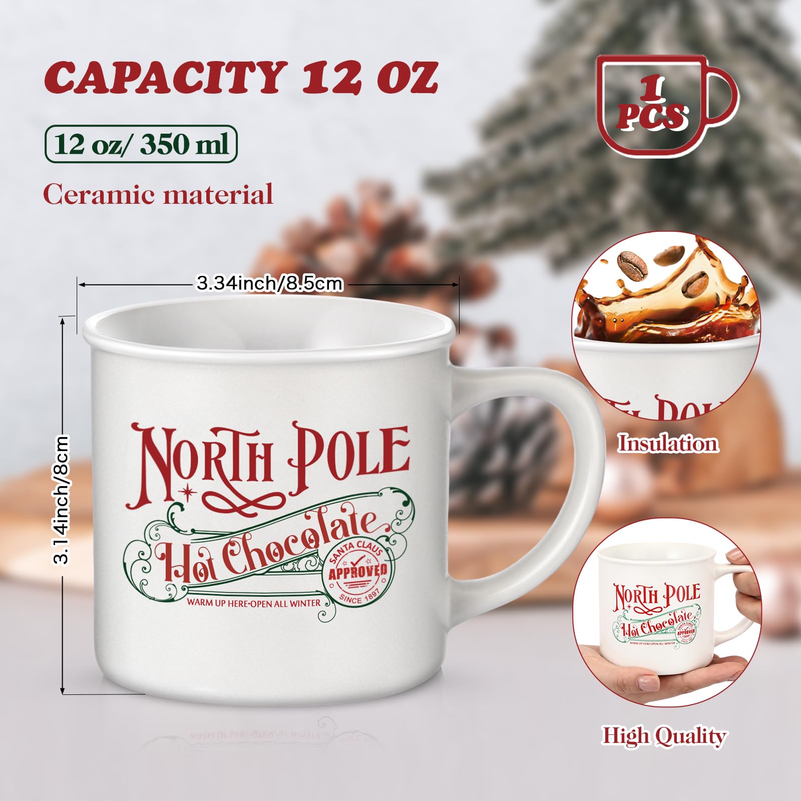 Yaomiao taza navidad esmaltada con asa detallada, uso cómodo y práctico.