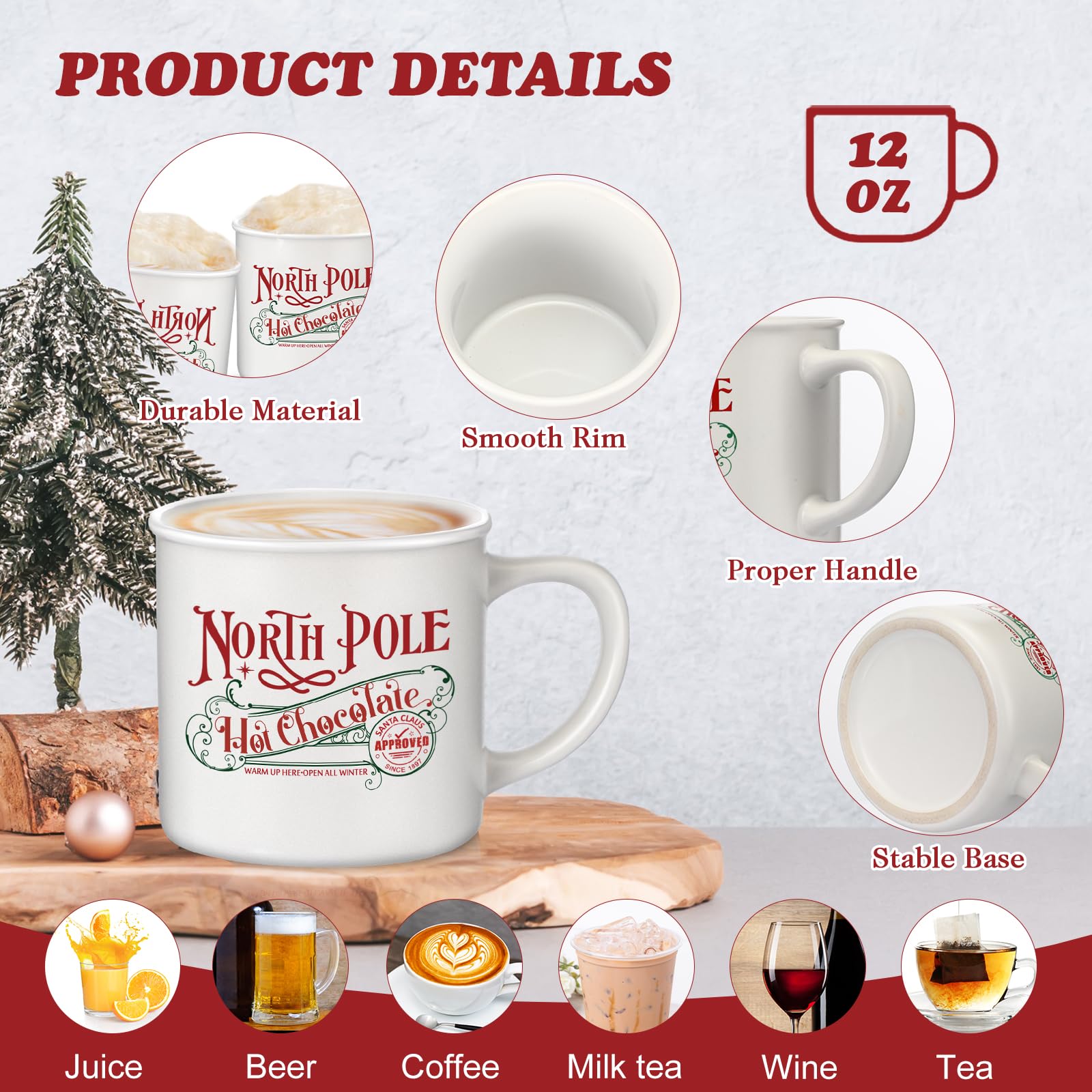 Yaomiao taza navidad esmaltada cacao 350ml, frontal para bebidas calientes.