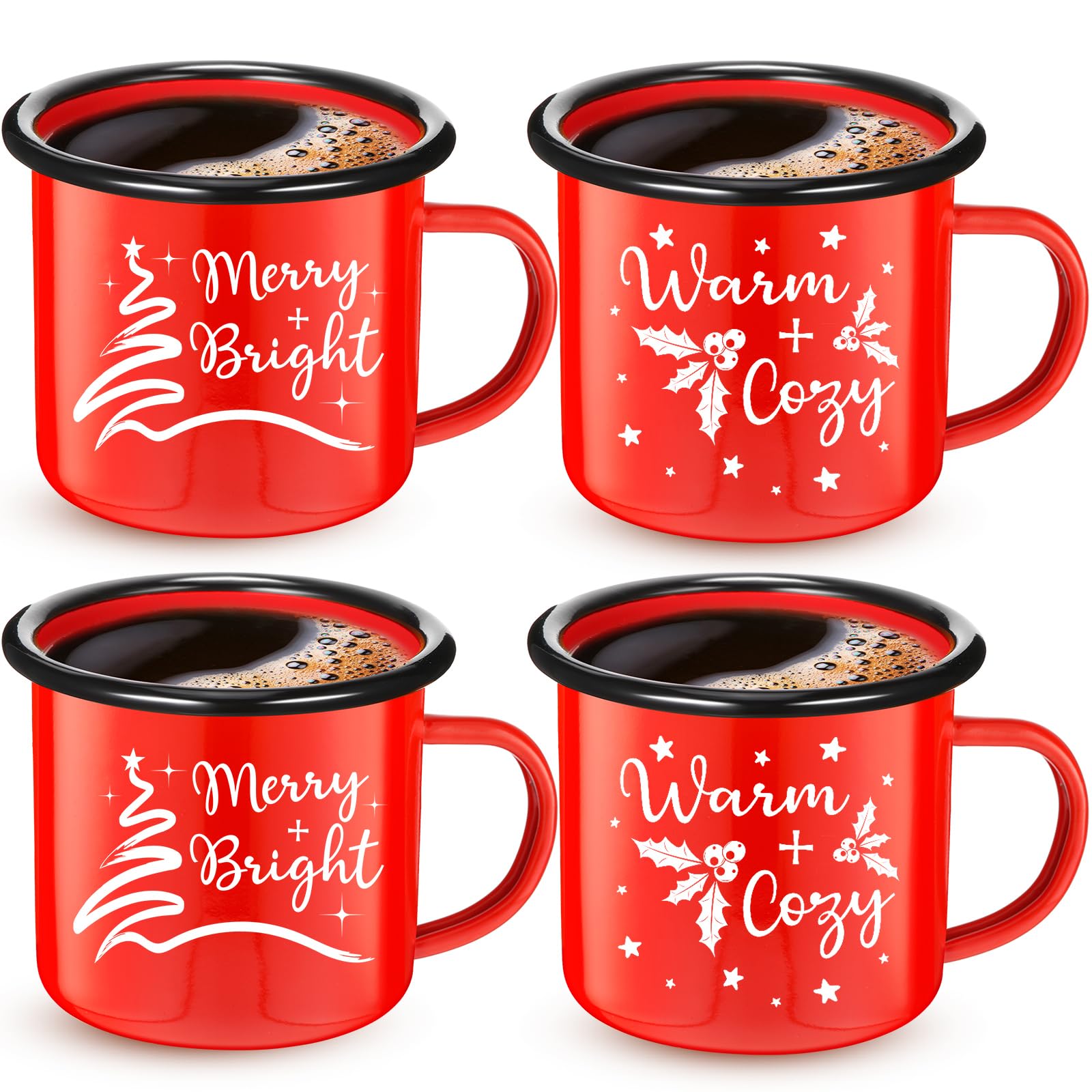 Yaomiao, tazas esmaltadas navidad frontal, ideal para decorar y disfrutar café navideño.