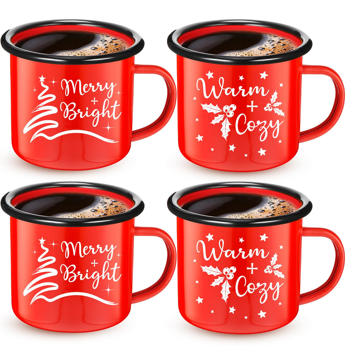 Yaomiao, tazas esmaltadas navidad frontal, ideal para decorar y disfrutar café navideño.