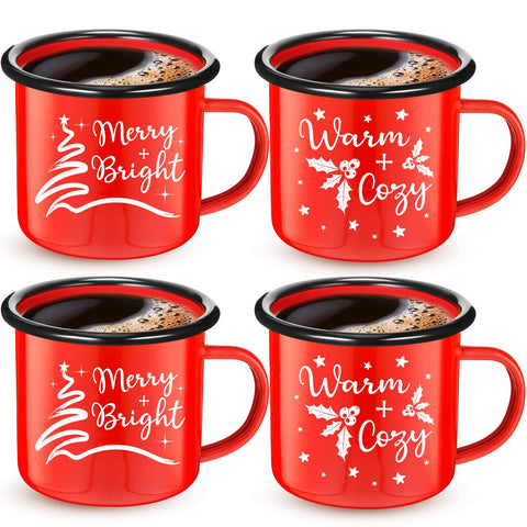 Yaomiao, tazas esmaltadas navidad frontal, ideal para decorar y disfrutar café navideño.