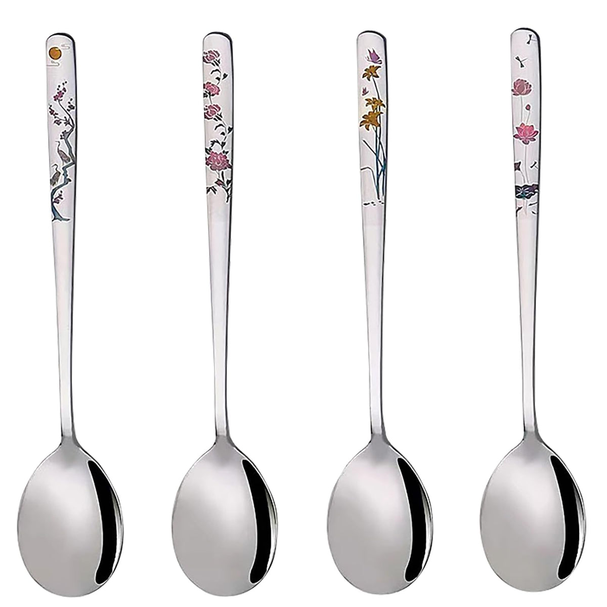 YAPULLYA: cucharas coreanas de sopa con flor grabada, diseño duradero para uso diario.