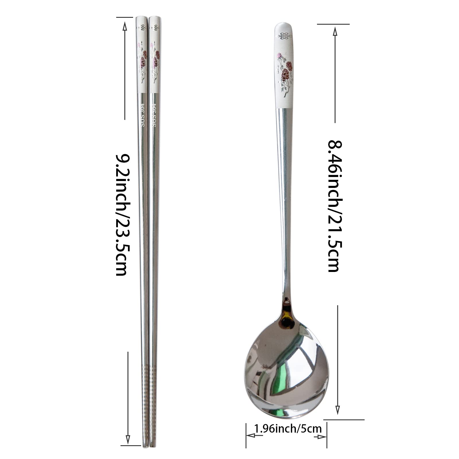 YAPULLYA dimensiones: palillos de 9.2 pulgadas y cuchara de 8.46 pulgadas.