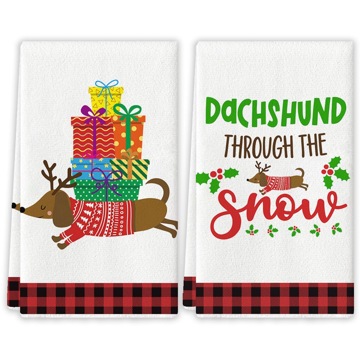 Yarcooly Dachshund, toallas de cocina navideñas, para secar rápido y decorar