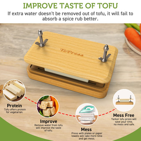 Colador incorporado para tofu de bambú YARKOR ideal para escurrir rápido.