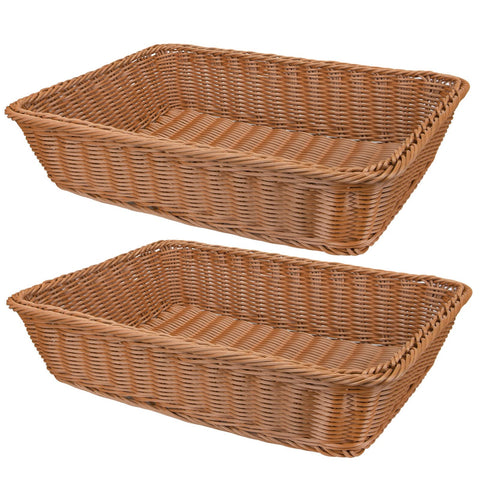 Cesta Yarlung de plástico trenzado rectangular para servir pan y bollos.