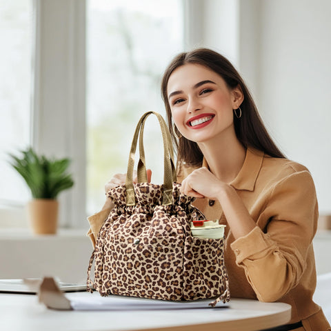 Yarnic Leopardo bolsa almuerzo diseño versátil, sirve como bolso adicional para uso diario.
