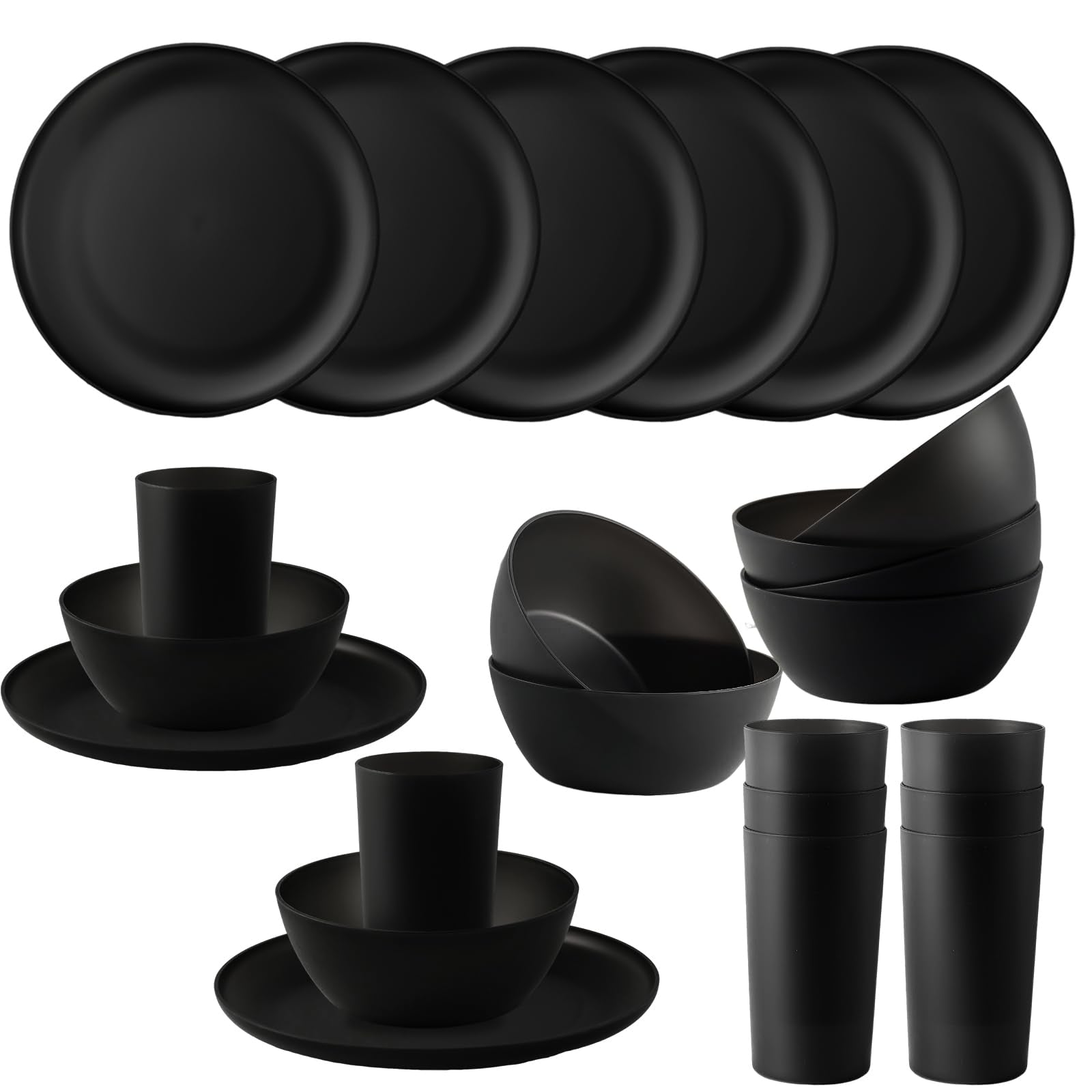 YARRGGU set de cena 24 piezas negro para comidas familiares