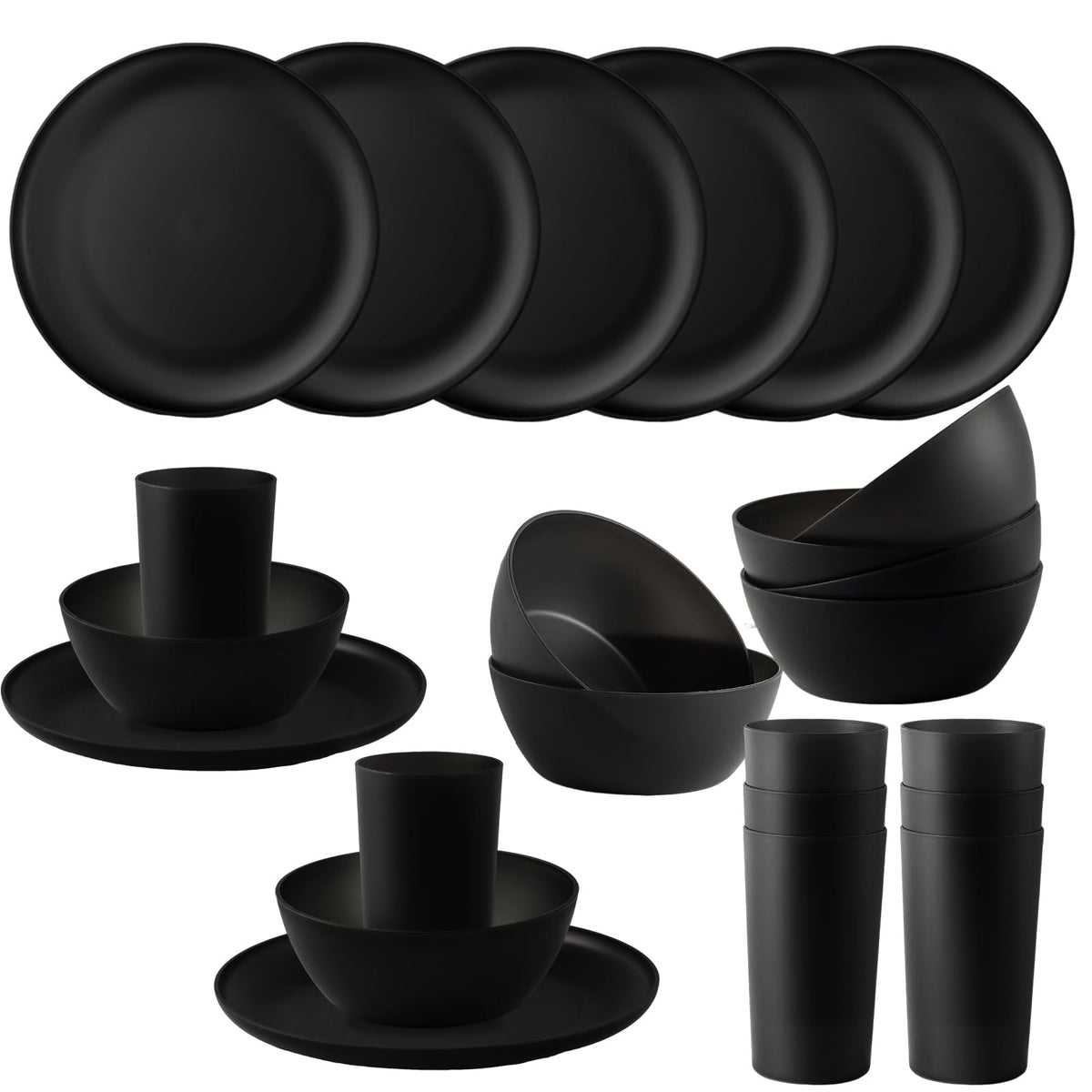 YARRGGU set de cena 24 piezas negro para comidas familiares