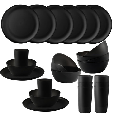 YARRGGU set de cena 24 piezas negro para comidas familiares