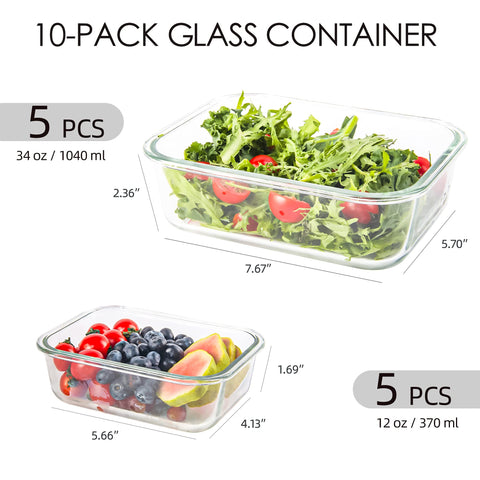YARYOUNG contenedores de vidrio 12oz con tapas herméticas para porciones
