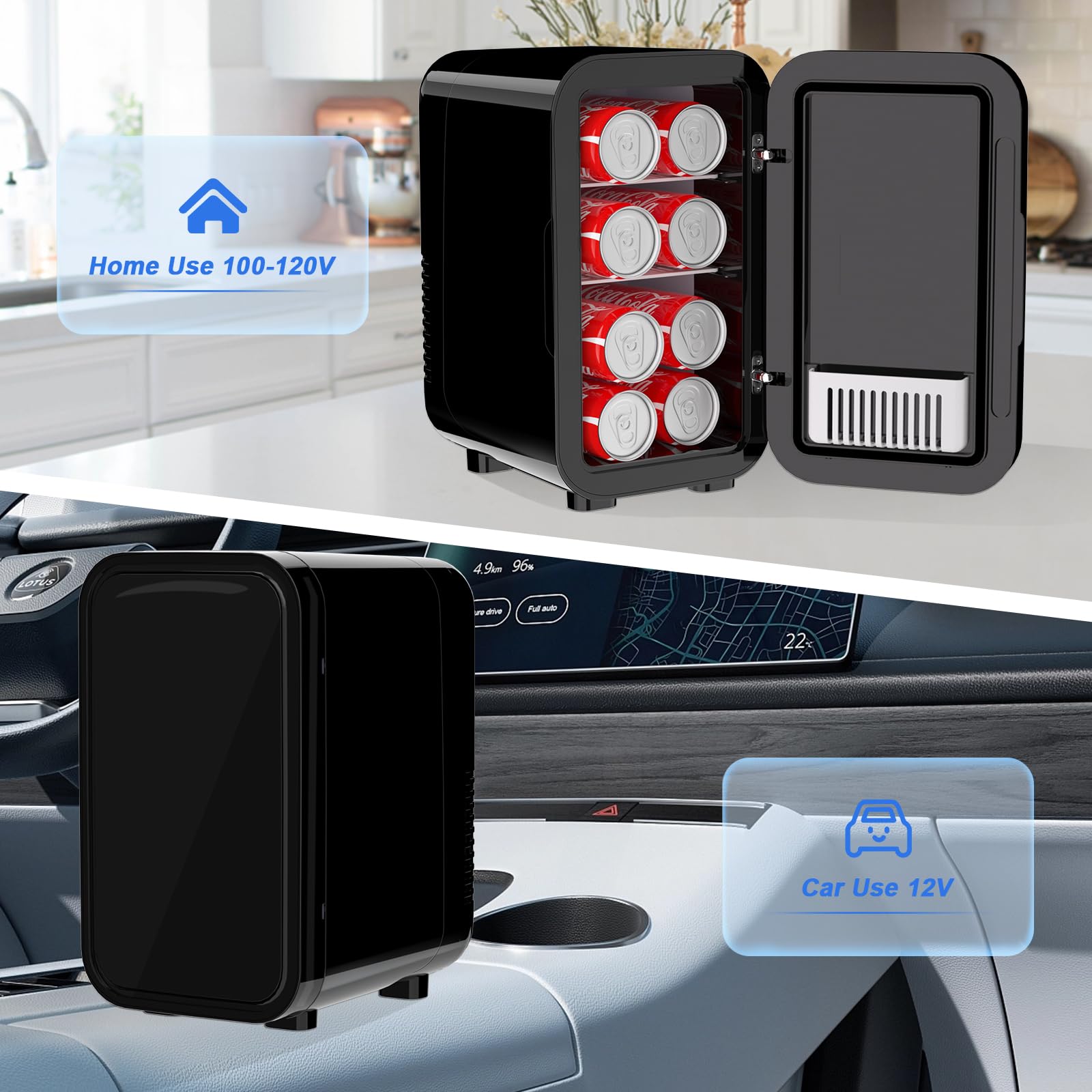 YASHE mini frigorífico 6L con cables AC y DC para hogar y coche.