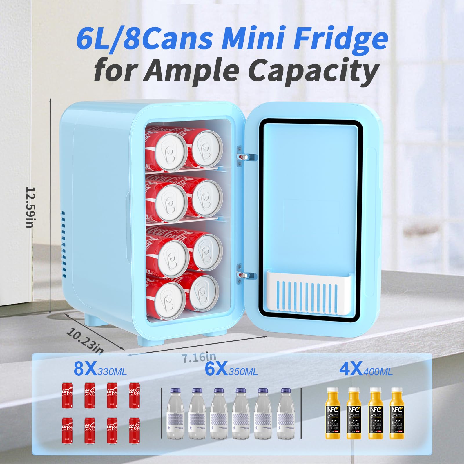 YASHE mini refrigerador con bandeja removible para organizar cosméticos