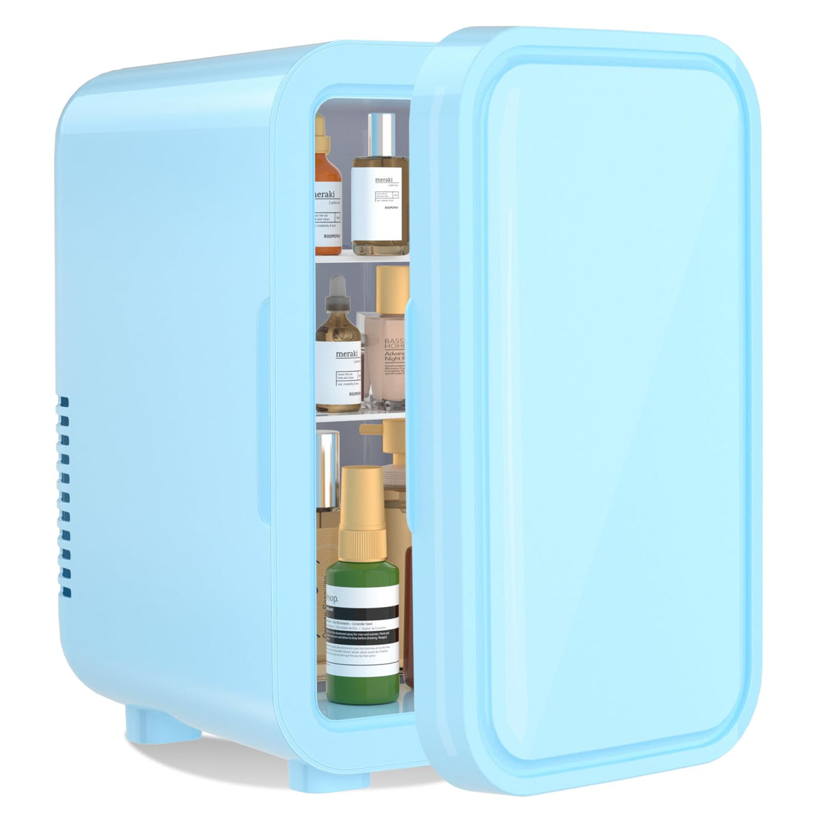 YASHE mini refrigerador compacto en dormitorio, ideal para bebidas y cosméticos