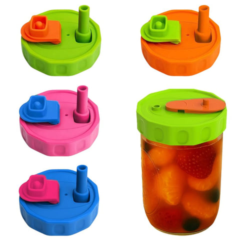 Tapas de mason coloridas de Yathindy para bebidas divertidas y herméticas.