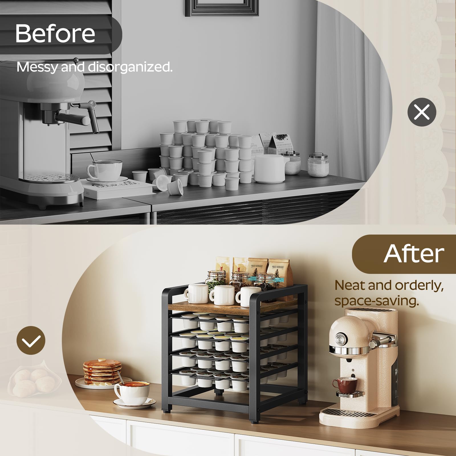YATINEY diseño rústico negro con madera, combina con cualquier cocina.